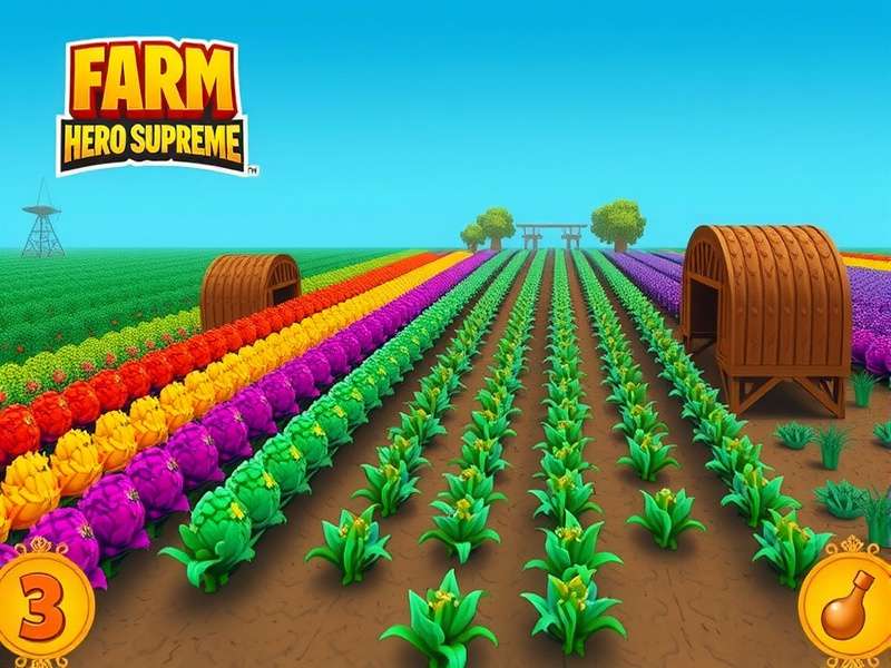 Farm Hero Supreme gameplay screenshot showing colorful crops and farming elements